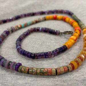 Handmade.Gemstone 30” Necklace w/Copper Toggle. jasper, jade, amethyst, agate..